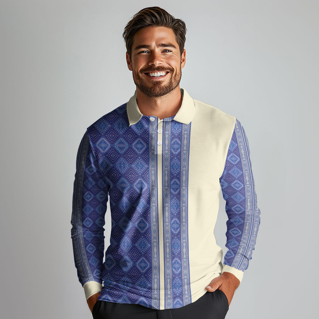 Mabuhay Philippines Festival Long Sleeve Polo Shirt Yakan Modern Filipiniana Inspired