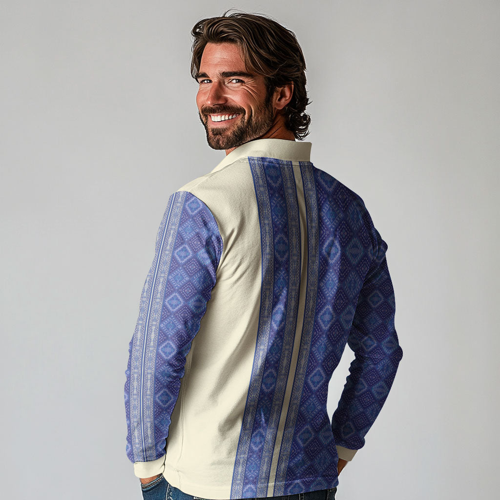 Mabuhay Philippines Festival Long Sleeve Polo Shirt Yakan Modern Filipiniana Inspired
