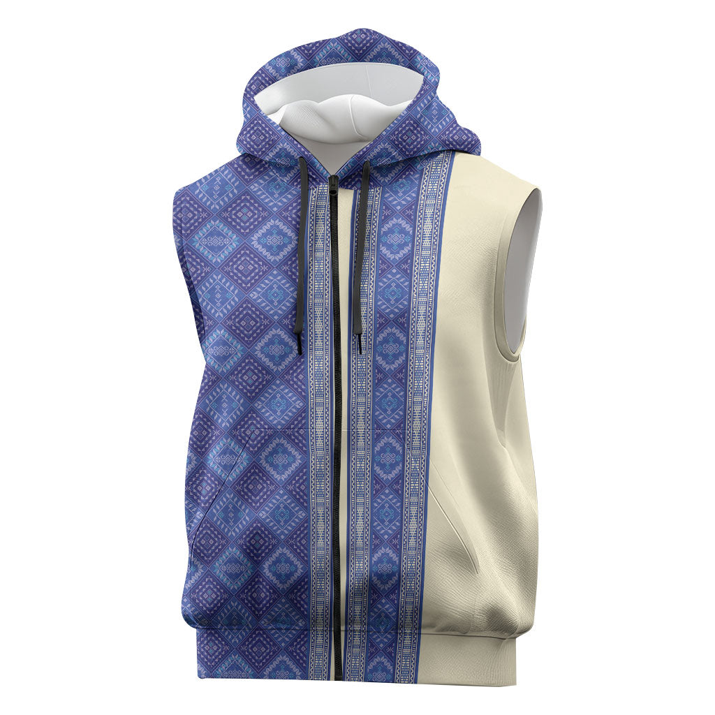 Mabuhay Philippines Festival Sleeveless Zip Hoodie Yakan Modern Filipiniana Inspired