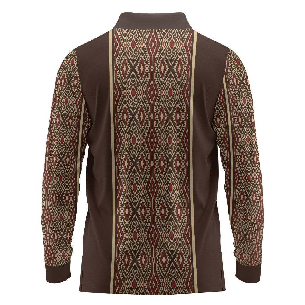 Mabuhay Philippines Festival Long Sleeve Polo Shirt Tnalak Modern Filipiniana Inspired
