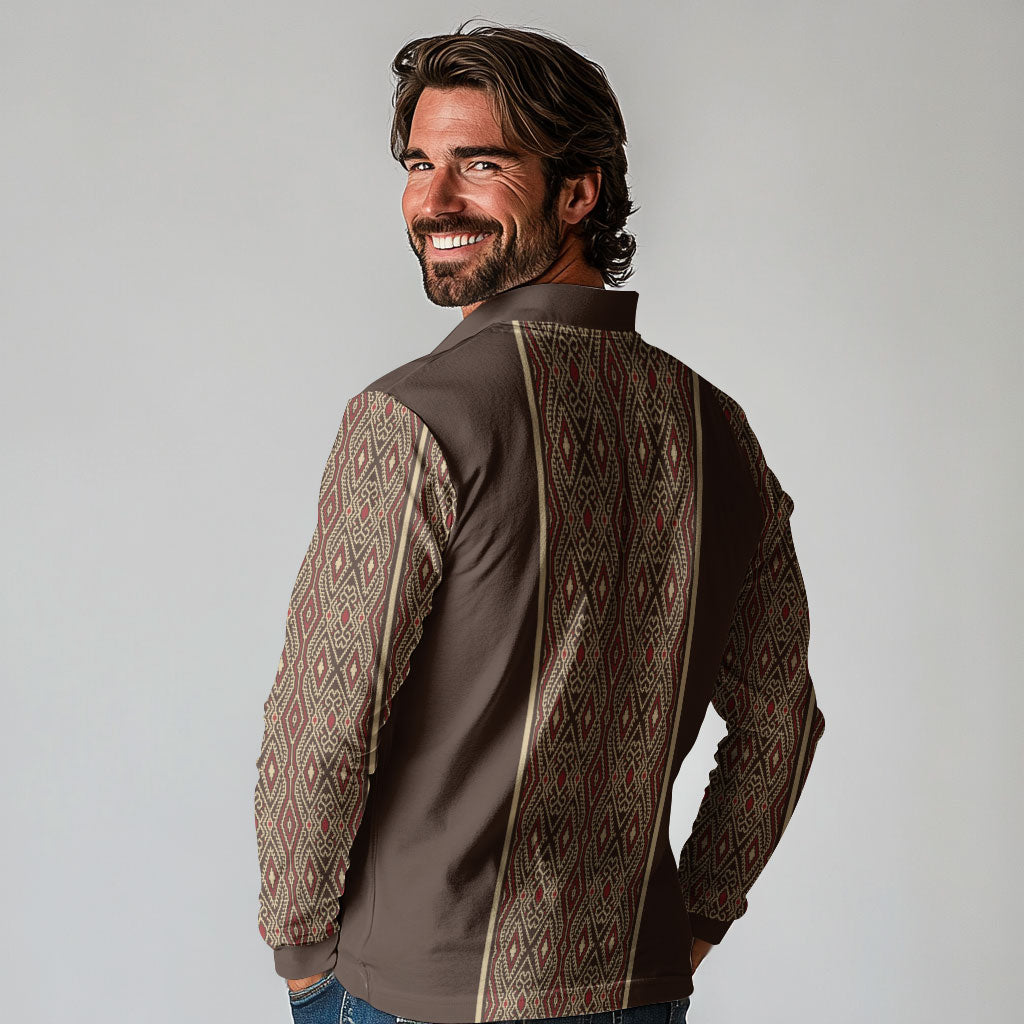 Mabuhay Philippines Festival Long Sleeve Polo Shirt Tnalak Modern Filipiniana Inspired