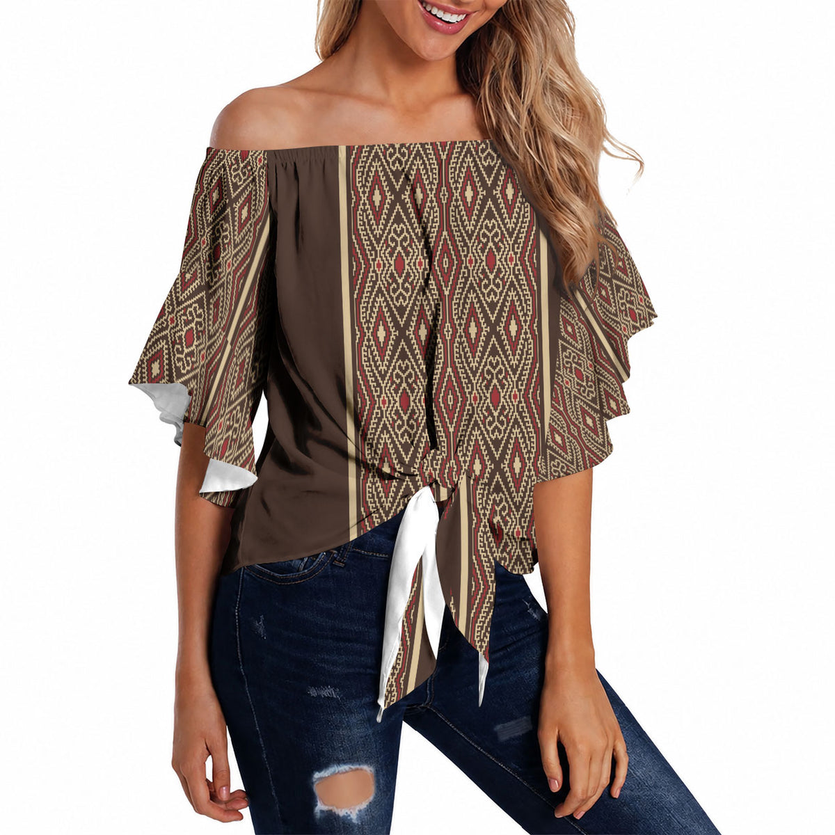 Mabuhay Philippines Festival Off Shoulder Wrap Waist Top Tnalak Modern Filipiniana Inspired