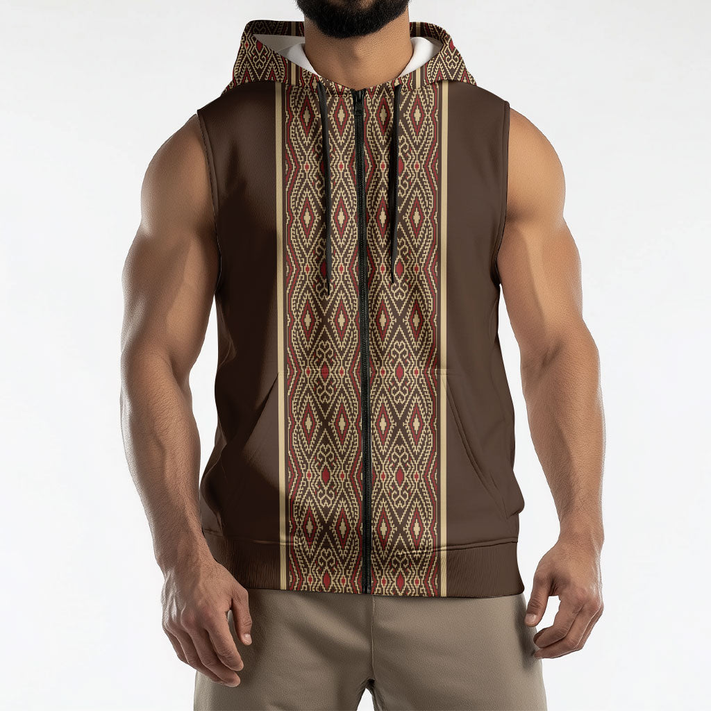 Mabuhay Philippines Festival Sleeveless Zip Hoodie Tnalak Modern Filipiniana Inspired