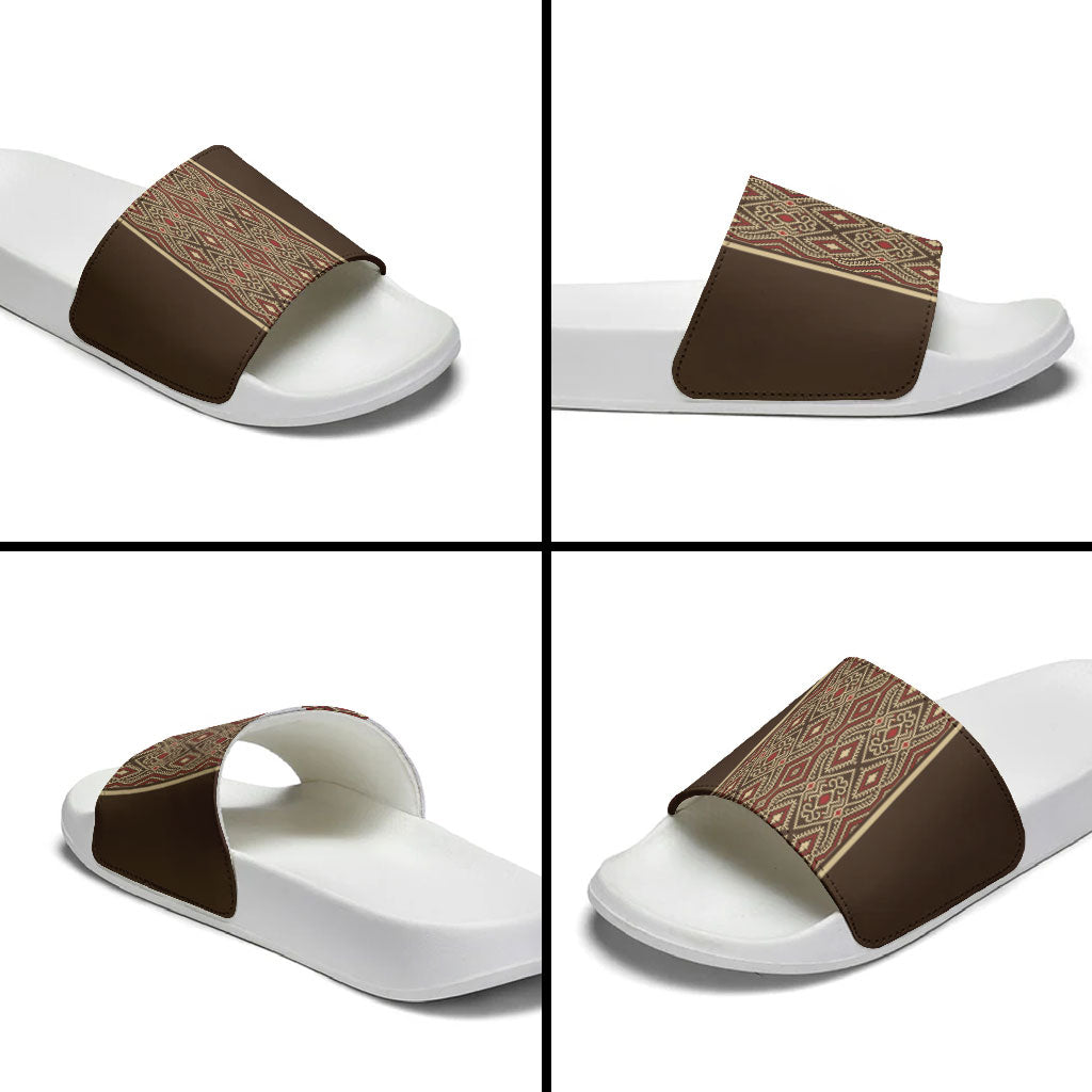 Mabuhay Philippines Festival Slide Sandals Tnalak Modern Filipiniana Inspired