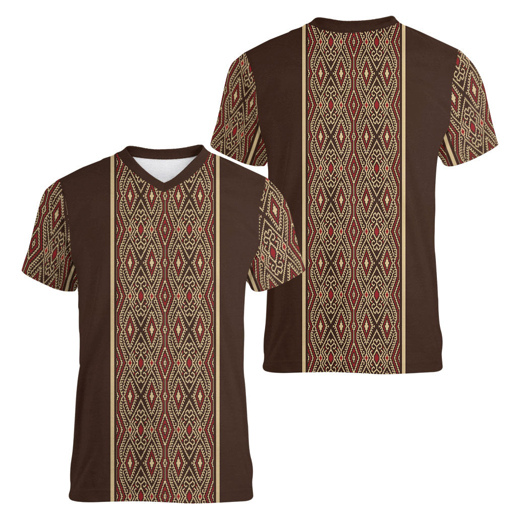 Mabuhay Philippines Festival Women V-Neck T-Shirt Tnalak Modern Filipiniana Inspired
