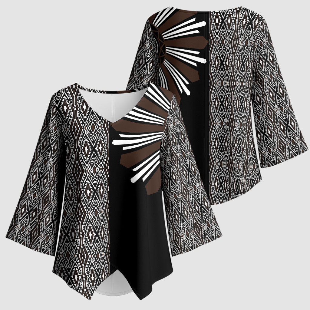 Mabuhay Philippines Festival Kimono Sleeve Blouse Araw Tnalak Modern Filipiniana Inspired