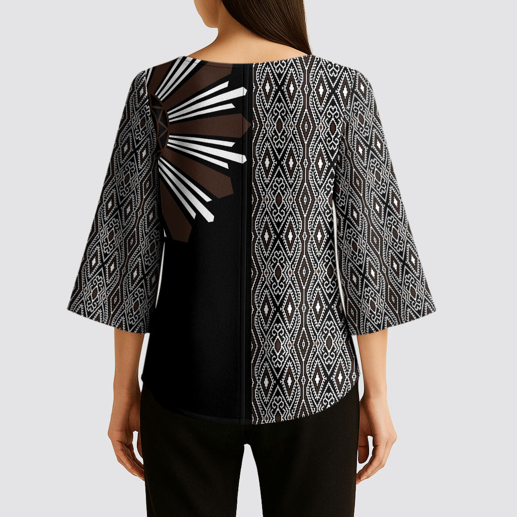 Mabuhay Philippines Festival Kimono Sleeve Blouse Araw Tnalak Modern Filipiniana Inspired