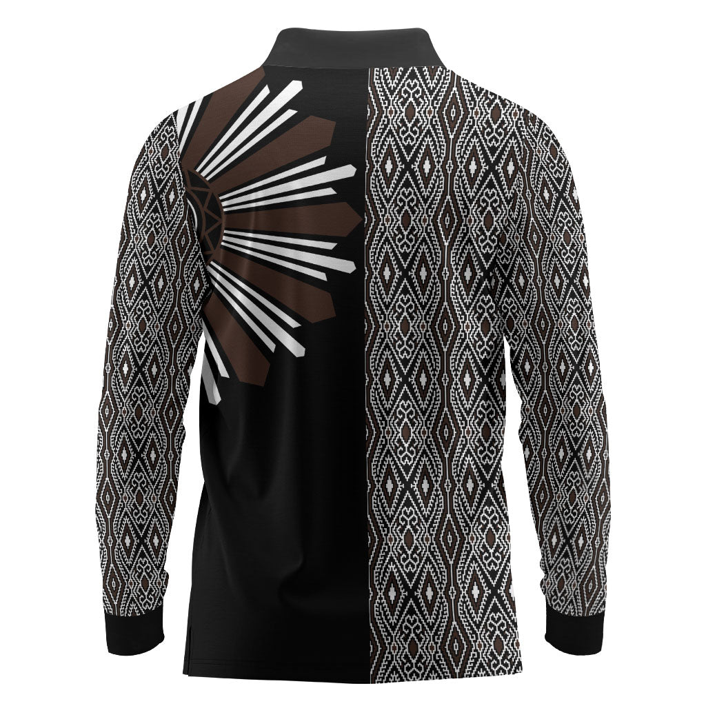 Mabuhay Philippines Festival Long Sleeve Polo Shirt Araw Tnalak Modern Filipiniana Inspired