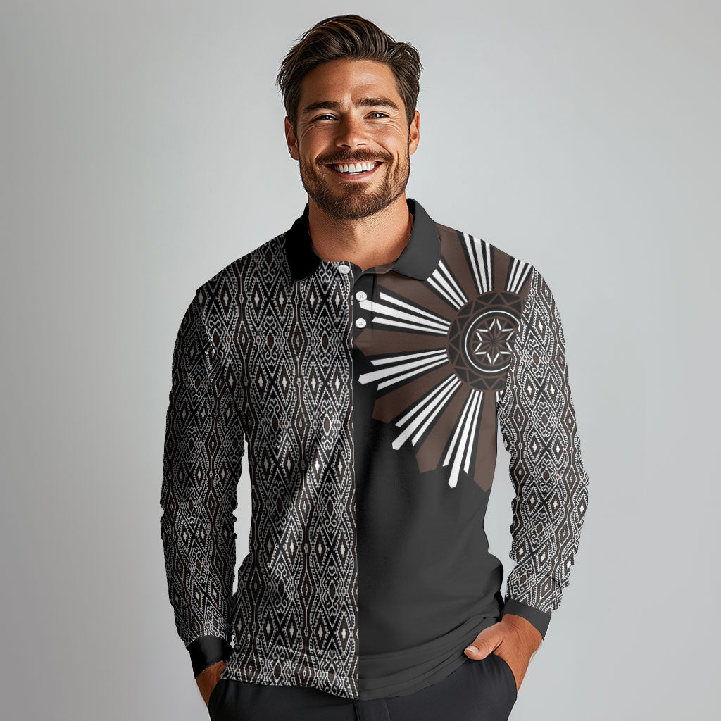 Mabuhay Philippines Festival Long Sleeve Polo Shirt Araw Tnalak Modern Filipiniana Inspired