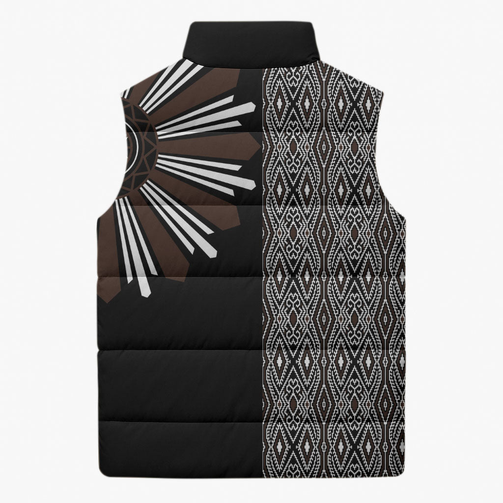 Mabuhay Philippines Festival Sleeveless Puffer Jacket Araw Tnalak Modern Filipiniana Inspired