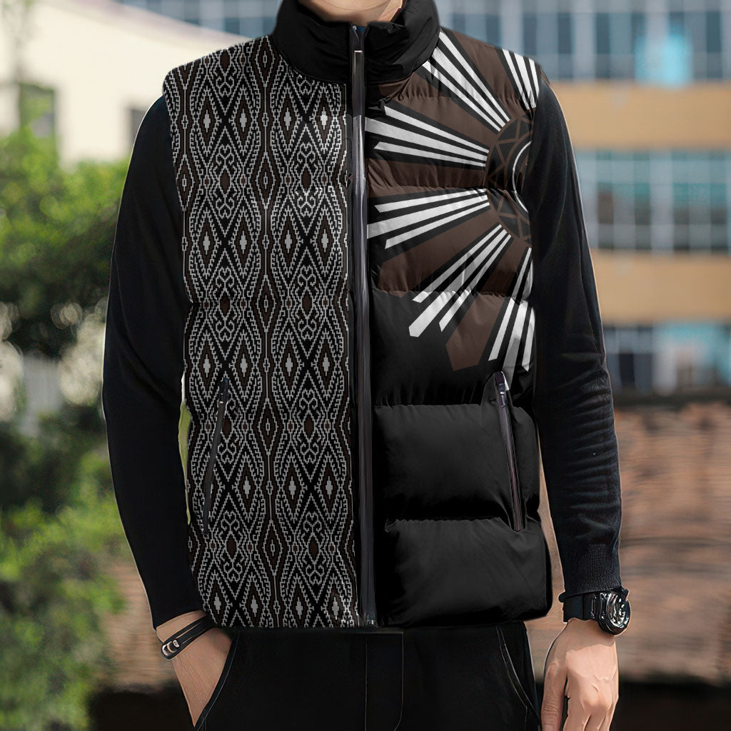 Mabuhay Philippines Festival Sleeveless Puffer Jacket Araw Tnalak Modern Filipiniana Inspired