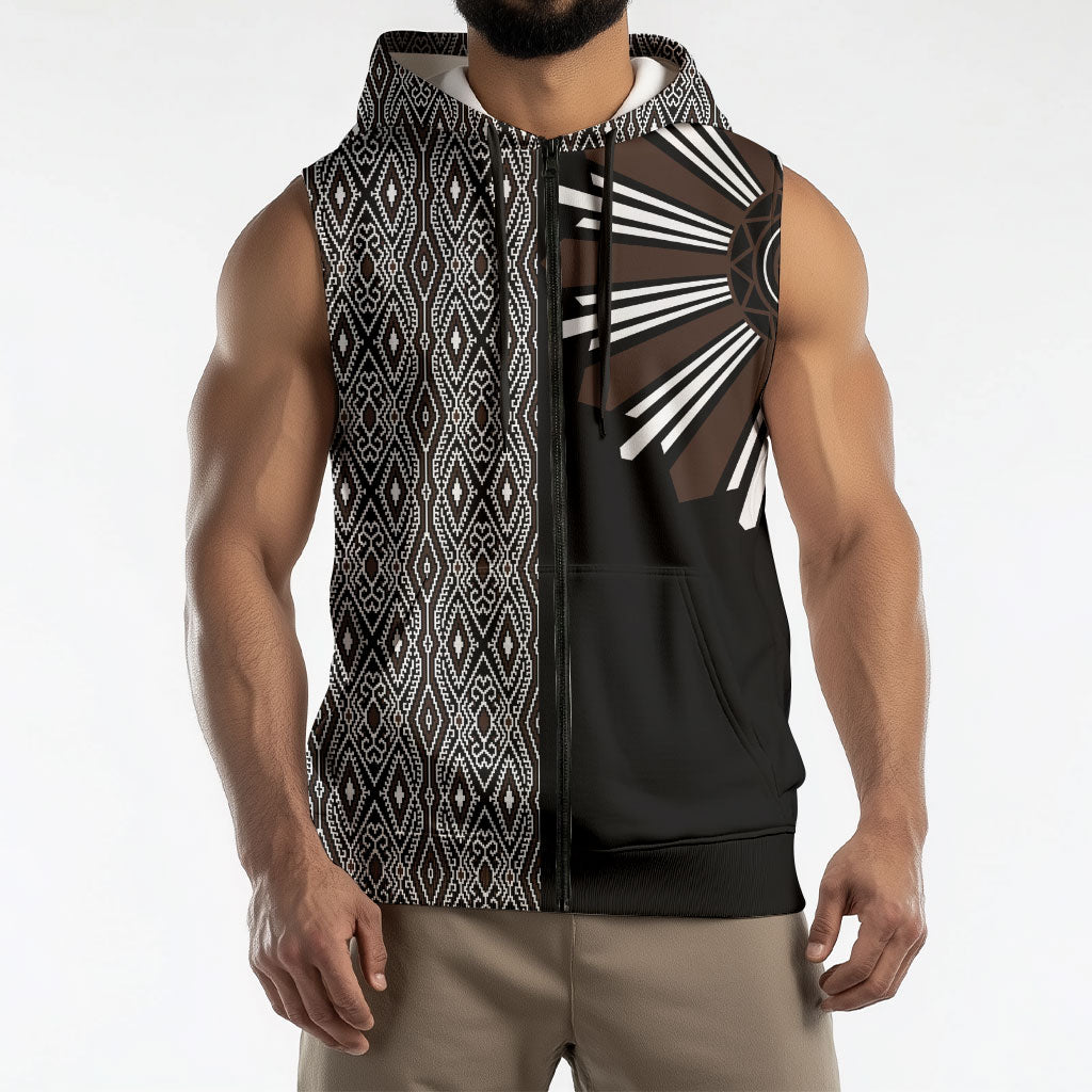 Mabuhay Philippines Festival Sleeveless Zip Hoodie Araw Tnalak Modern Filipiniana Inspired