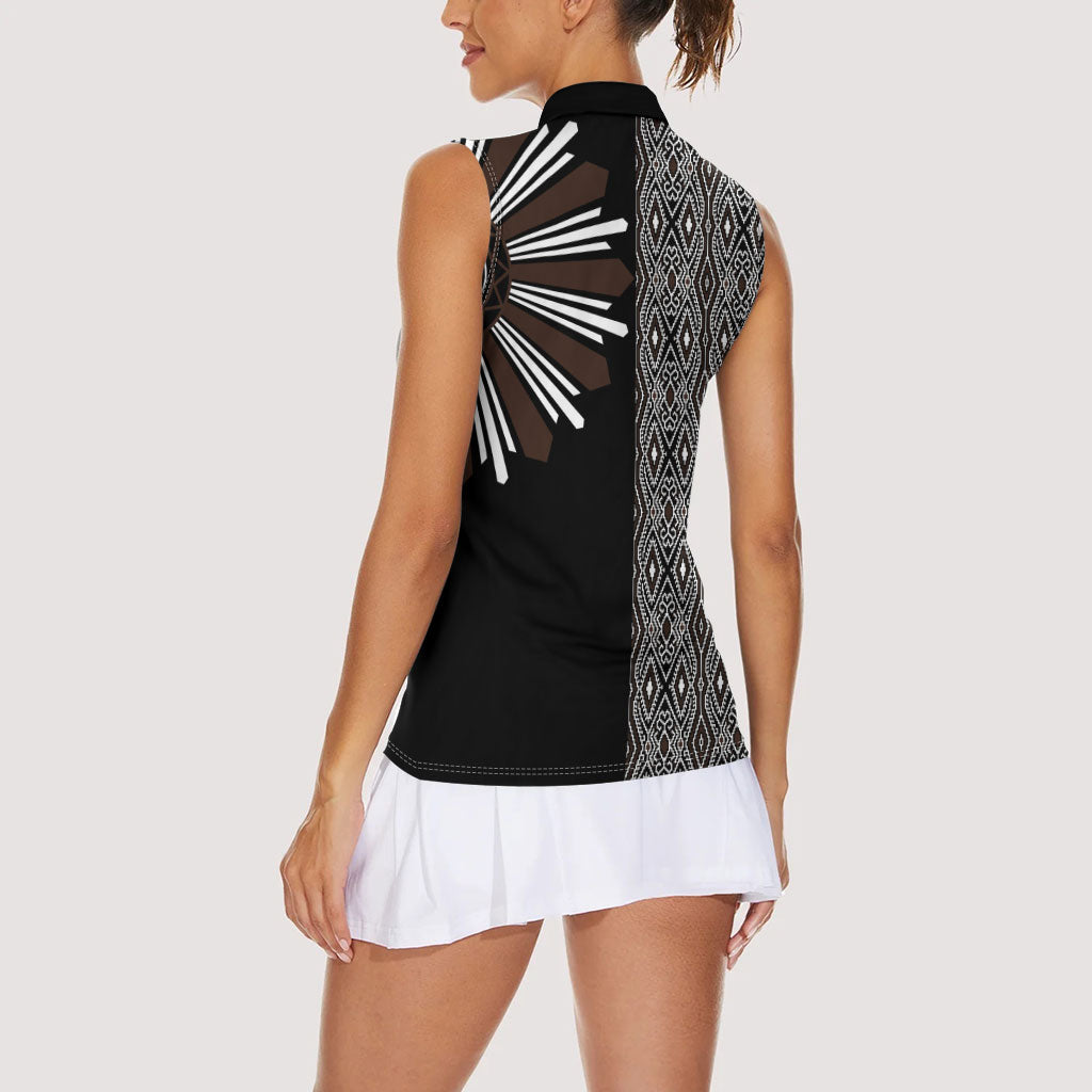 Mabuhay Philippines Festival Women Sleeveless Polo Shirt Araw Tnalak Modern Filipiniana Inspired