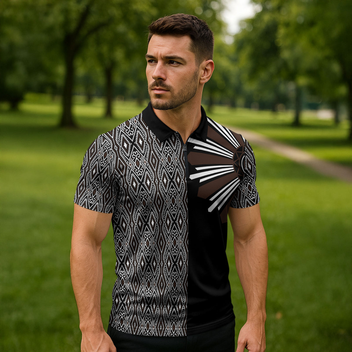 Mabuhay Philippines Festival Zipper Polo Shirt Araw Tnalak Modern Filipiniana Inspired