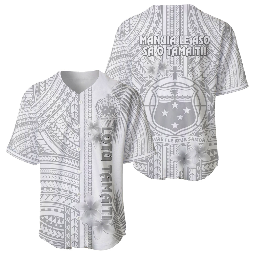 Samoa White Sunday Baseball Jersey Manuia le Aso Sa o Tamaiti Polynesian Plumeria - Wonder Print Shop