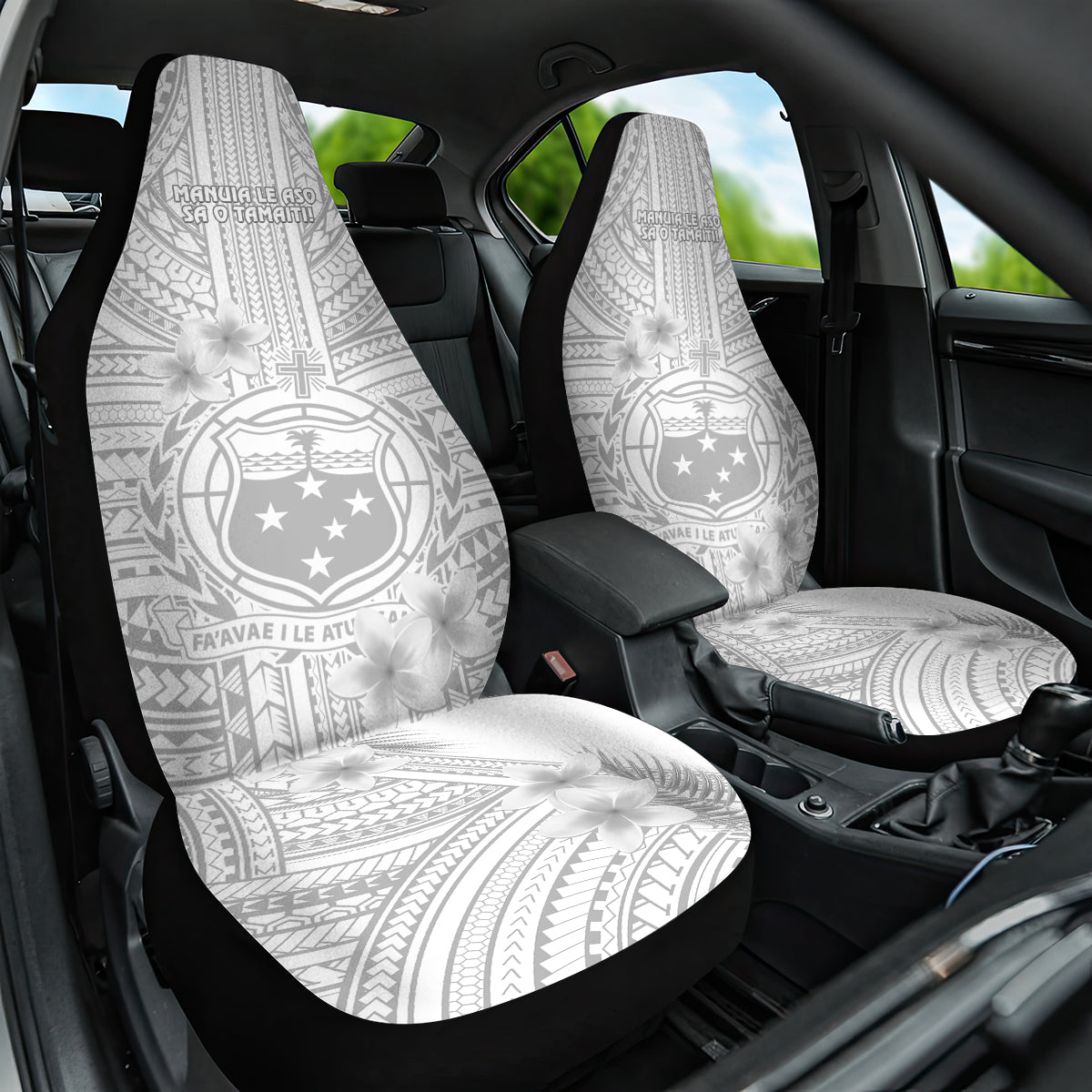 Samoa White Sunday Car Seat Cover Manuia le Aso Sa o Tamaiti Polynesian Plumeria - Wonder Print Shop