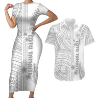 Samoa White Sunday Couples Matching Short Sleeve Bodycon Dress and Hawaiian Shirt Manuia le Aso Sa o Tamaiti Polynesian Plumeria - Wonder Print Shop