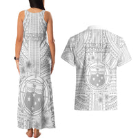 Samoa White Sunday Couples Matching Tank Maxi Dress and Hawaiian Shirt Manuia le Aso Sa o Tamaiti Polynesian Plumeria - Wonder Print Shop
