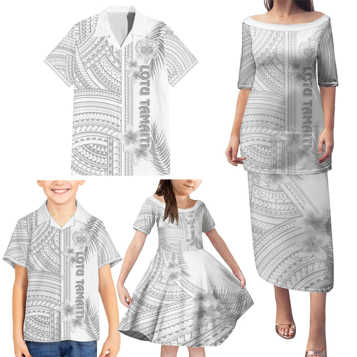 Samoa White Sunday Family Matching Puletasi Dress and Hawaiian Shirt Manuia le Aso Sa o Tamaiti Polynesian Plumeria - Wonder Print Shop
