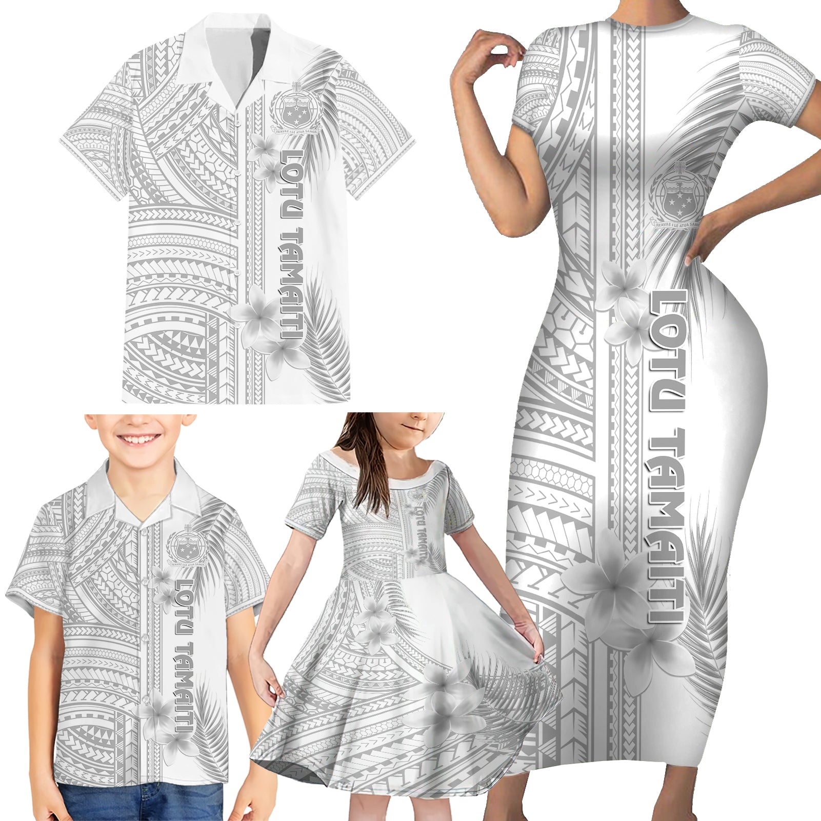 Samoa White Sunday Family Matching Short Sleeve Bodycon Dress and Hawaiian Shirt Manuia le Aso Sa o Tamaiti Polynesian Plumeria - Wonder Print Shop