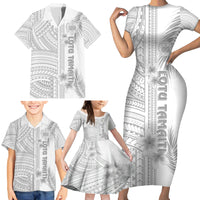 Samoa White Sunday Family Matching Short Sleeve Bodycon Dress and Hawaiian Shirt Manuia le Aso Sa o Tamaiti Polynesian Plumeria - Wonder Print Shop
