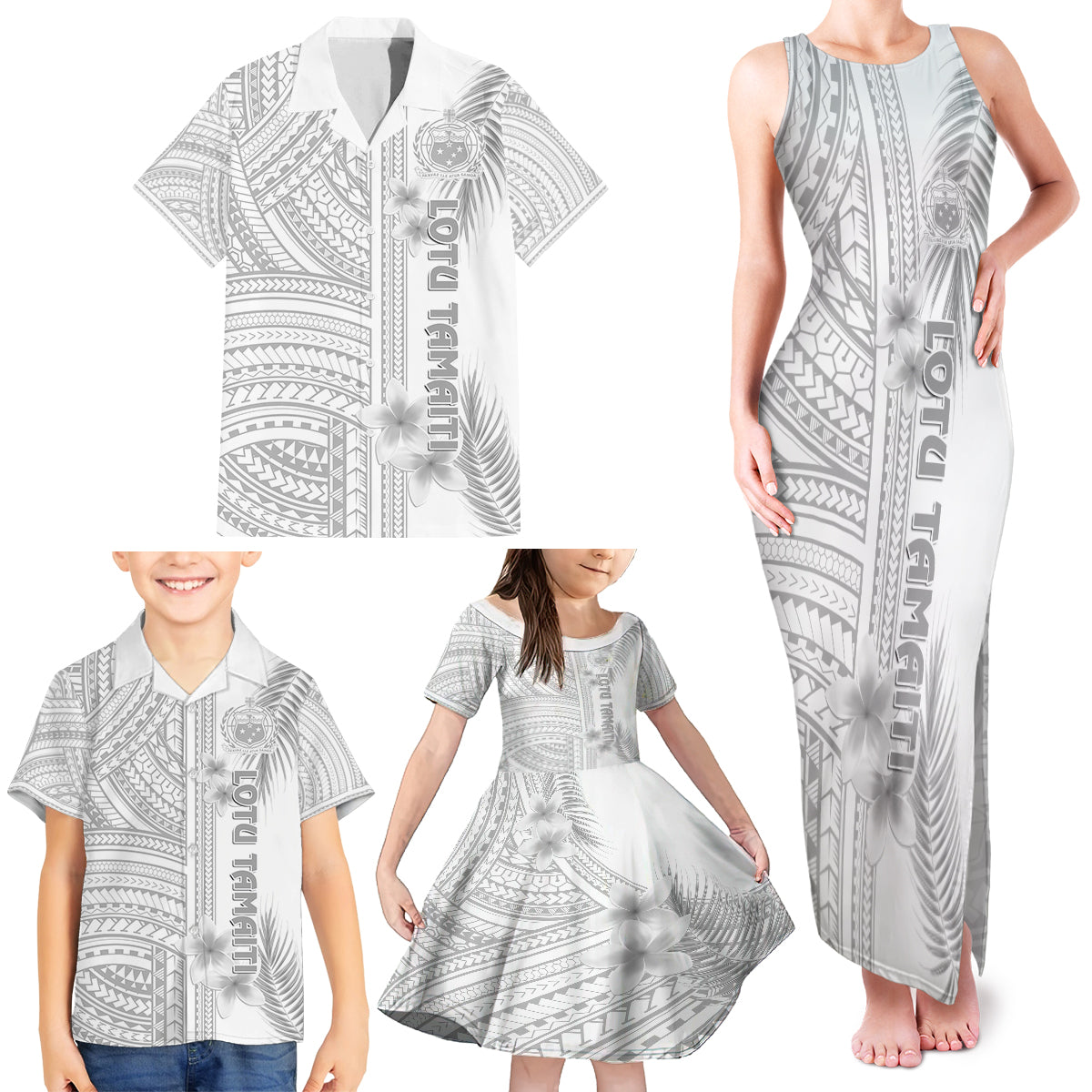 Samoa White Sunday Family Matching Tank Maxi Dress and Hawaiian Shirt Manuia le Aso Sa o Tamaiti Polynesian Plumeria - Wonder Print Shop