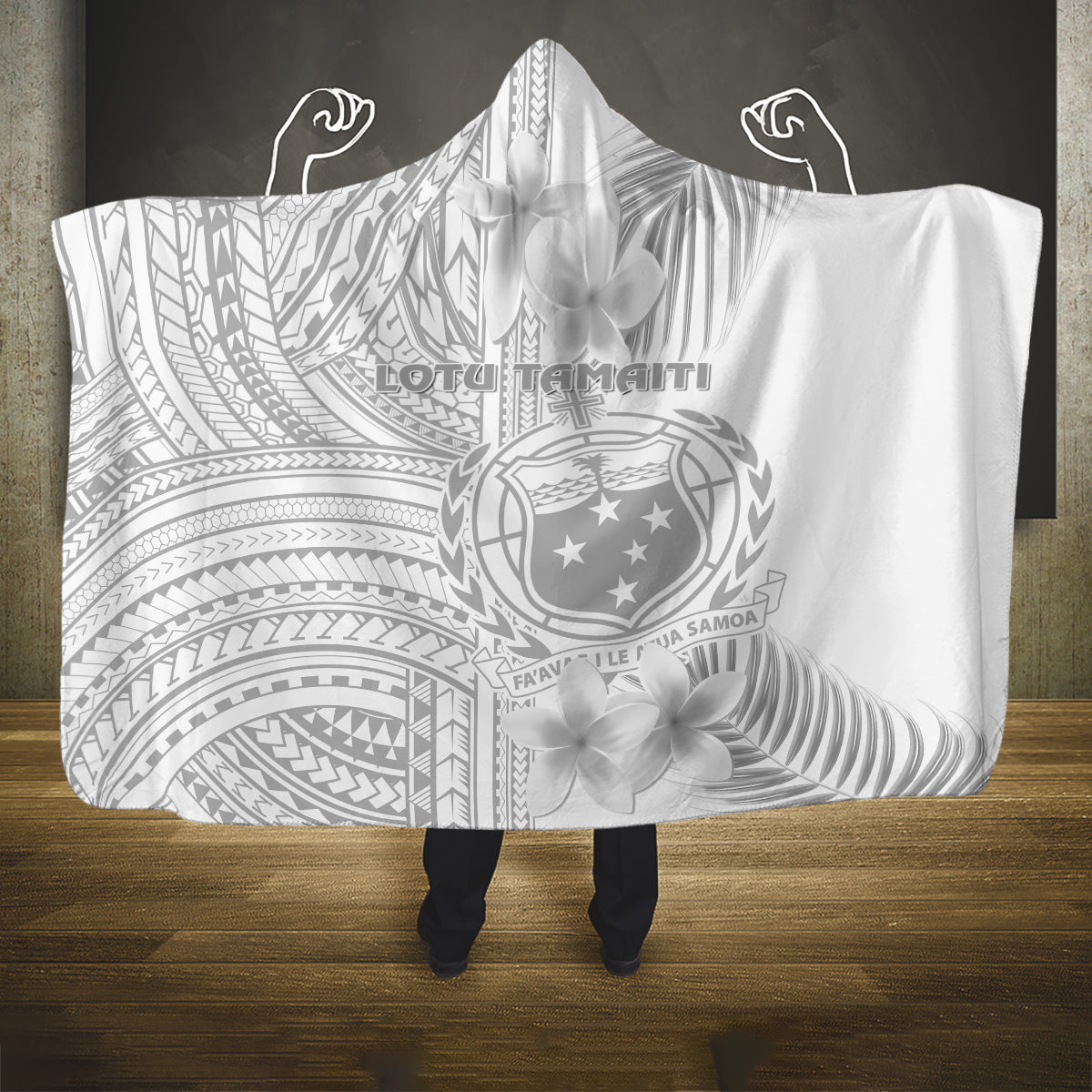 samoa-white-sunday-hooded-blanket-manuia-le-aso-sa-o-tamaiti-polynesian-plumeria
