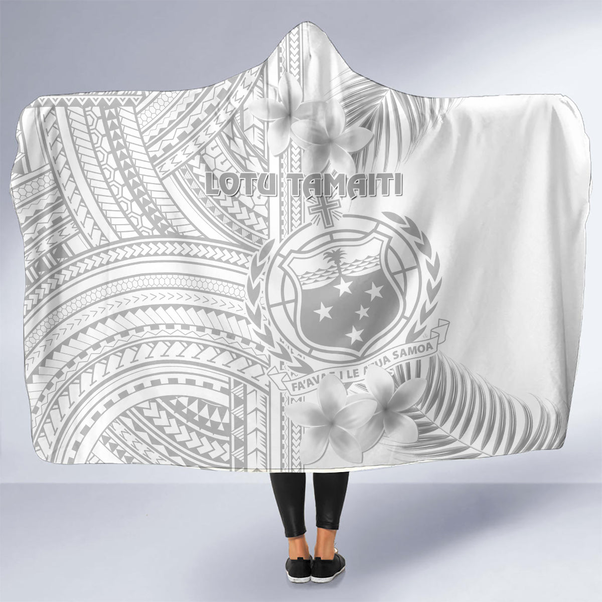 samoa-white-sunday-hooded-blanket-manuia-le-aso-sa-o-tamaiti-polynesian-plumeria
