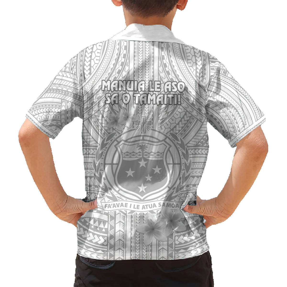 Samoa White Sunday Kid Hawaiian Shirt Manuia le Aso Sa o Tamaiti Polynesian Plumeria - Wonder Print Shop