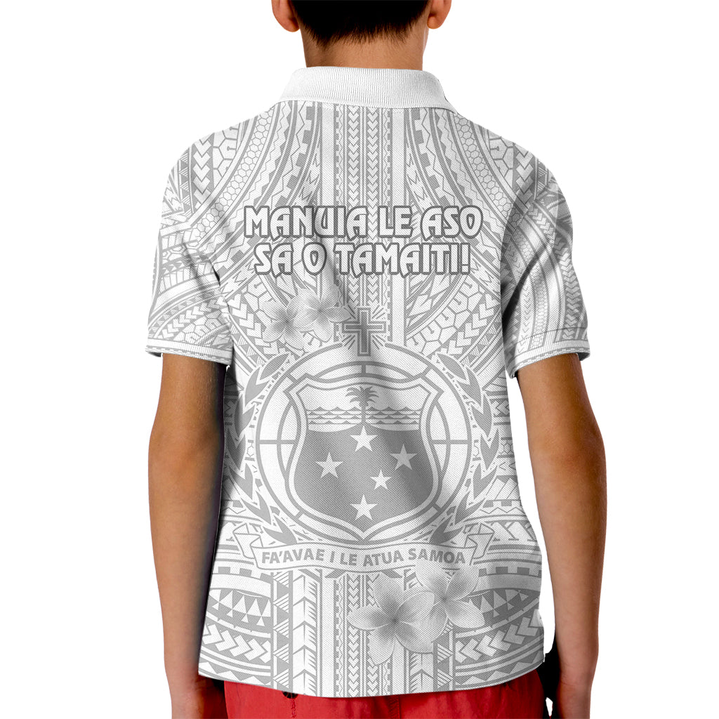 Samoa White Sunday Kid Polo Shirt Manuia le Aso Sa o Tamaiti Polynesian Plumeria - Wonder Print Shop