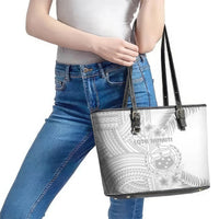 Samoa White Sunday Leather Tote Bag Manuia le Aso Sa o Tamaiti Polynesian Plumeria - Wonder Print Shop