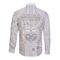Samoa White Sunday Long Sleeve Button Shirt Manuia le Aso Sa o Tamaiti Polynesian Plumeria - Wonder Print Shop