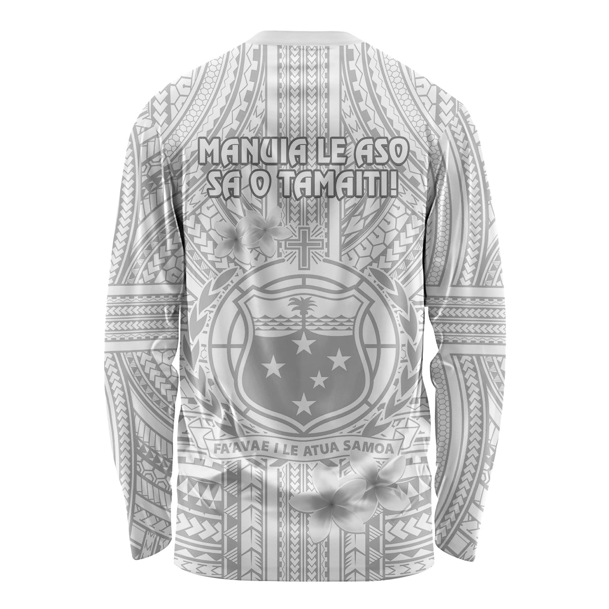 Samoa White Sunday Long Sleeve Shirt Manuia le Aso Sa o Tamaiti Polynesian Plumeria - Wonder Print Shop