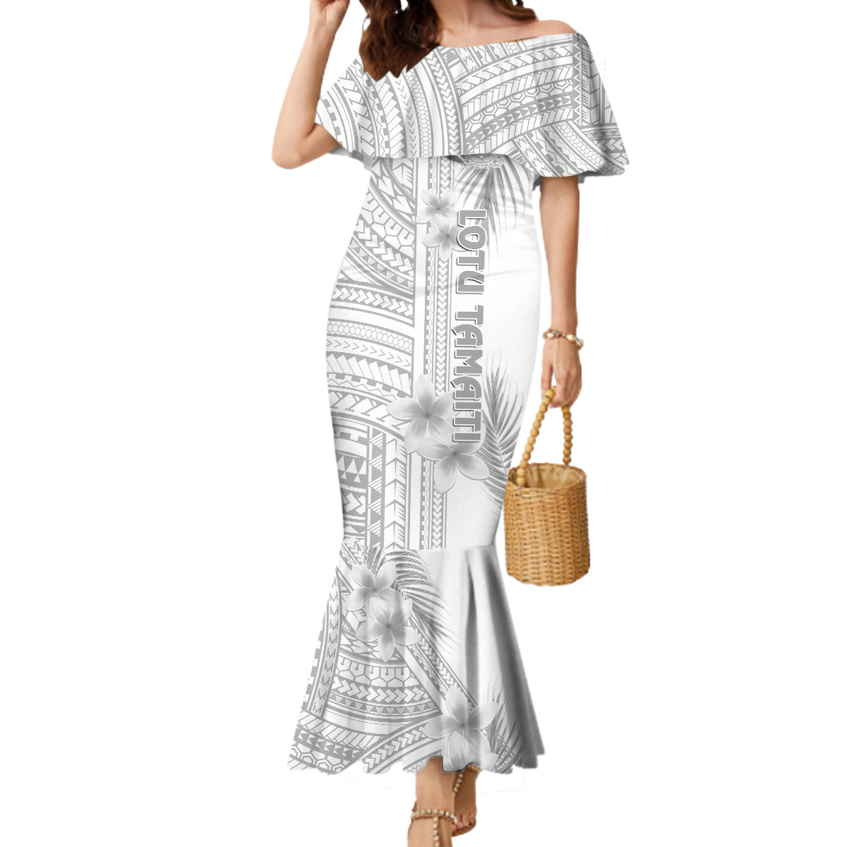 Samoa White Sunday Mermaid Dress Manuia le Aso Sa o Tamaiti Polynesian Plumeria - Wonder Print Shop