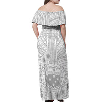 Samoa White Sunday Off Shoulder Maxi Dress Manuia le Aso Sa o Tamaiti Polynesian Plumeria - Wonder Print Shop