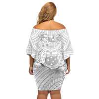 Samoa White Sunday Off Shoulder Short Dress Manuia le Aso Sa o Tamaiti Polynesian Plumeria - Wonder Print Shop