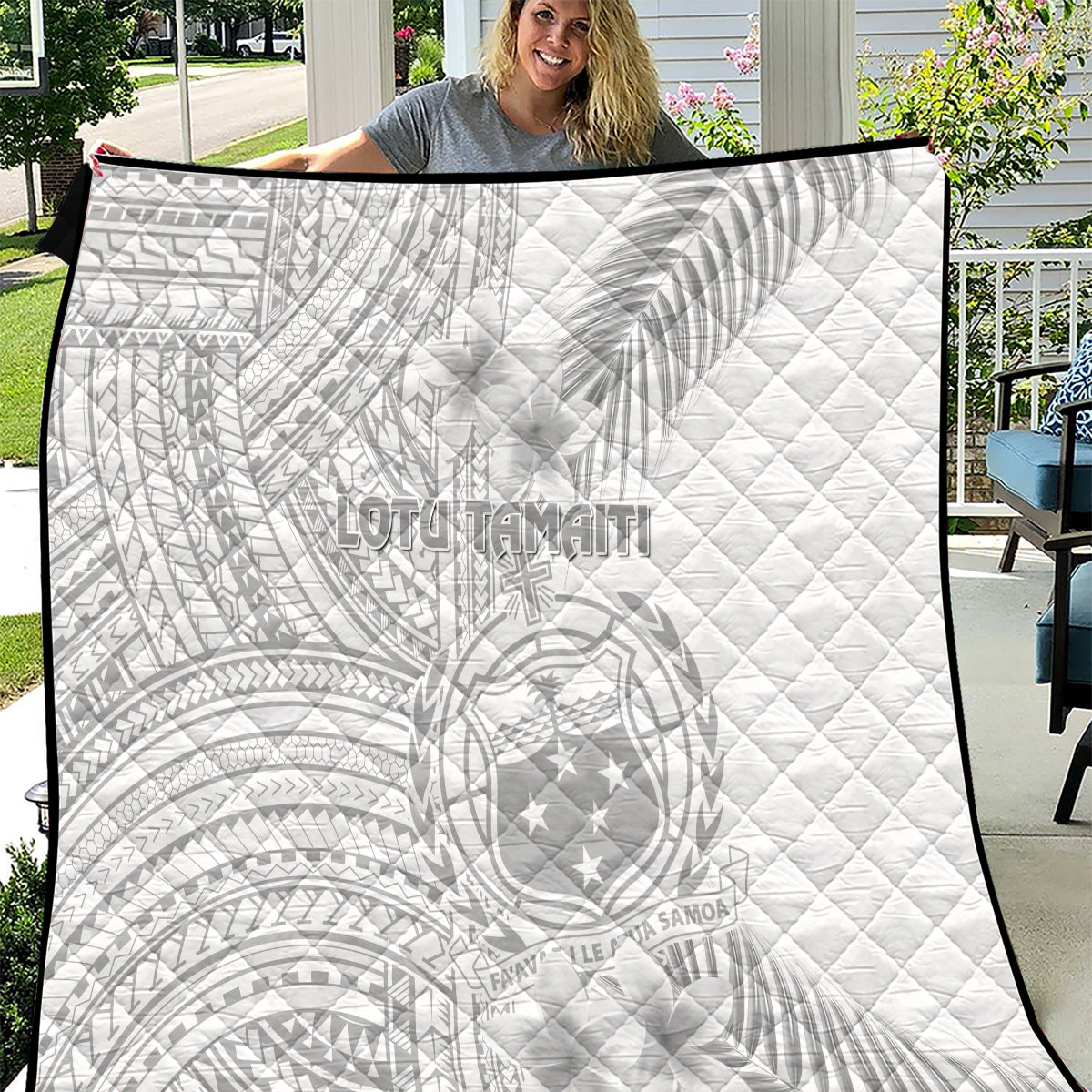 Samoa White Sunday Quilt Manuia le Aso Sa o Tamaiti Polynesian Plumeria - Wonder Print Shop