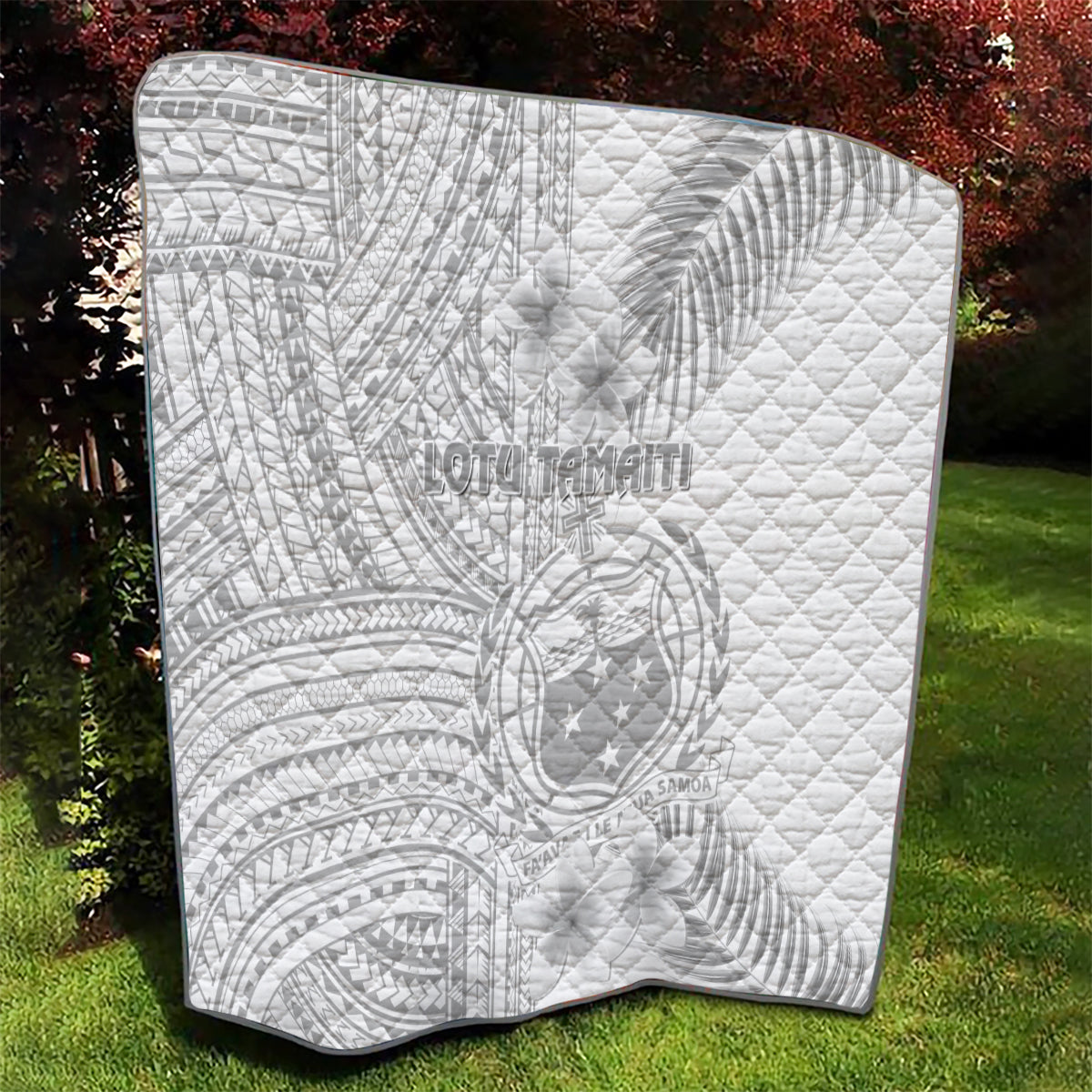 Samoa White Sunday Quilt Manuia le Aso Sa o Tamaiti Polynesian Plumeria - Wonder Print Shop