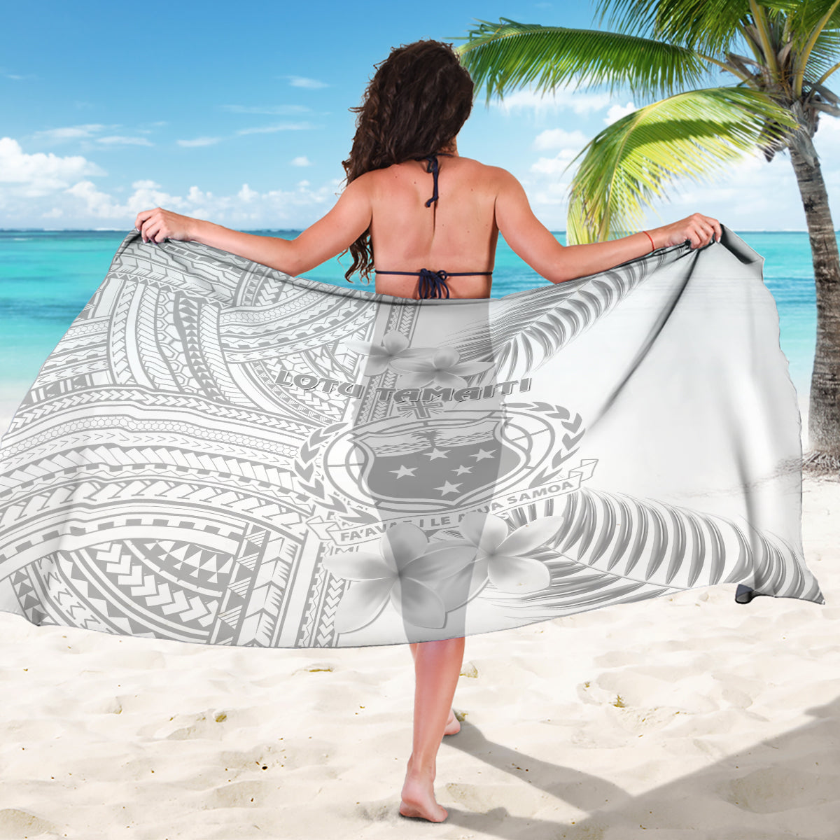 Samoa White Sunday Sarong Manuia le Aso Sa o Tamaiti Polynesian Plumeria - Wonder Print Shop