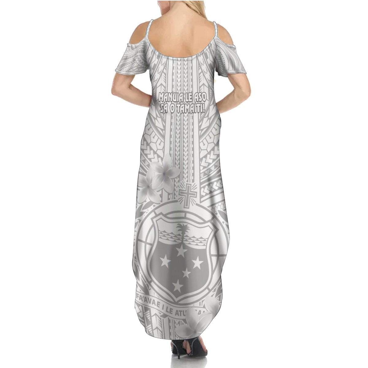 Samoa White Sunday Summer Maxi Dress Manuia le Aso Sa o Tamaiti Polynesian Plumeria - Wonder Print Shop