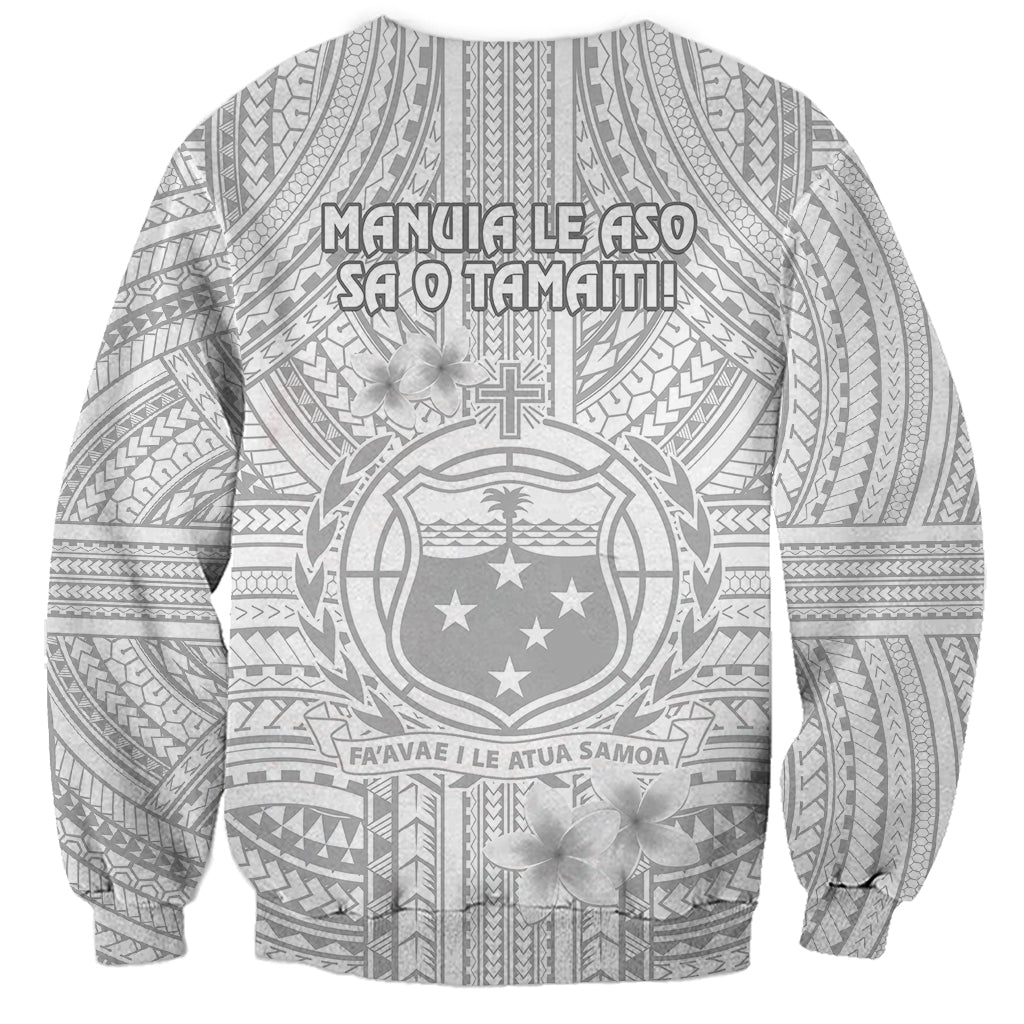 Samoa White Sunday Sweatshirt Manuia le Aso Sa o Tamaiti Polynesian Plumeria - Wonder Print Shop