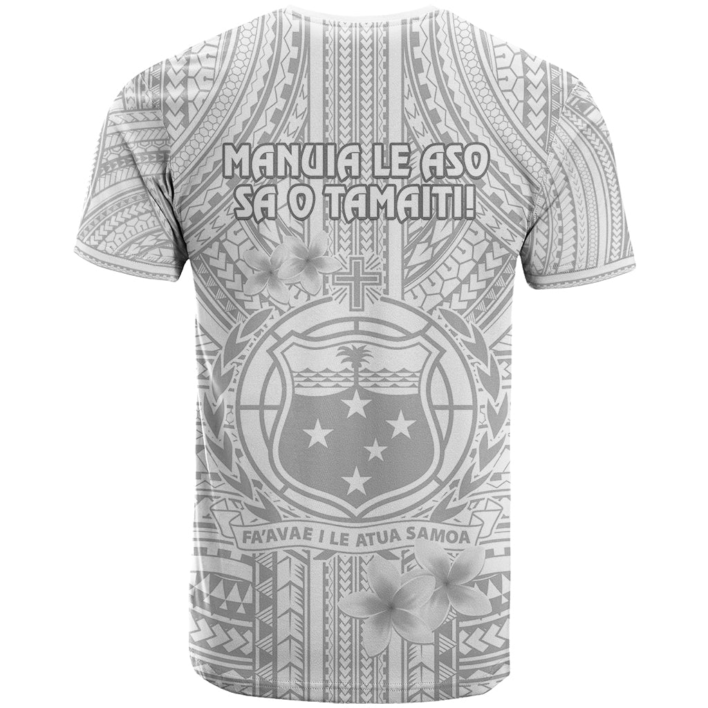 Samoa White Sunday T Shirt Manuia le Aso Sa o Tamaiti Polynesian Plumeria - Wonder Print Shop