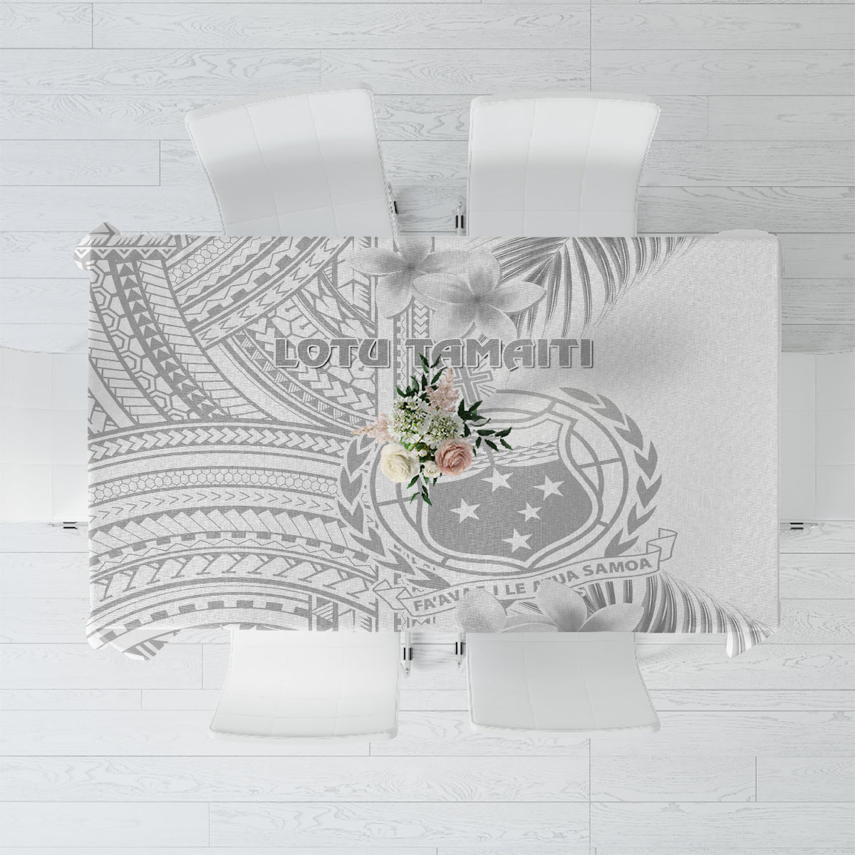 Samoa White Sunday Tablecloth Manuia le Aso Sa o Tamaiti Polynesian Plumeria - Wonder Print Shop