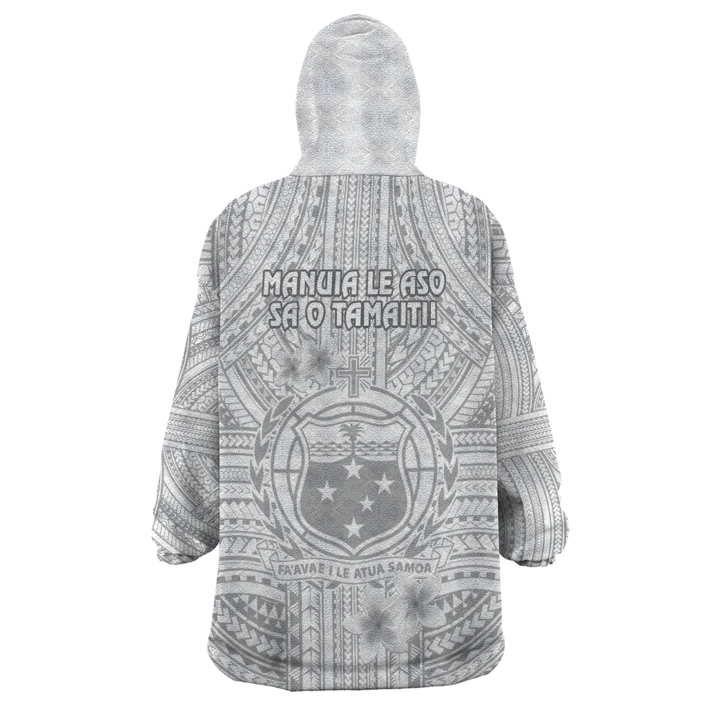 Samoa White Sunday Wearable Blanket Hoodie Manuia le Aso Sa o Tamaiti Polynesian Plumeria - Wonder Print Shop