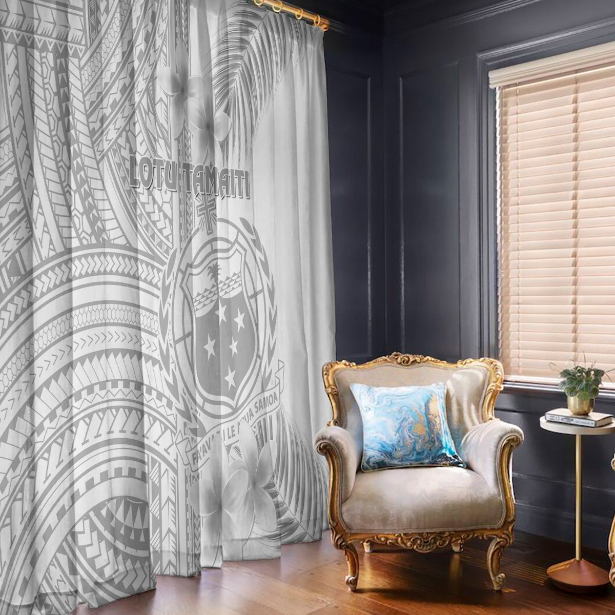 Samoa White Sunday Window Curtain Manuia le Aso Sa o Tamaiti Polynesian Plumeria - Wonder Print Shop