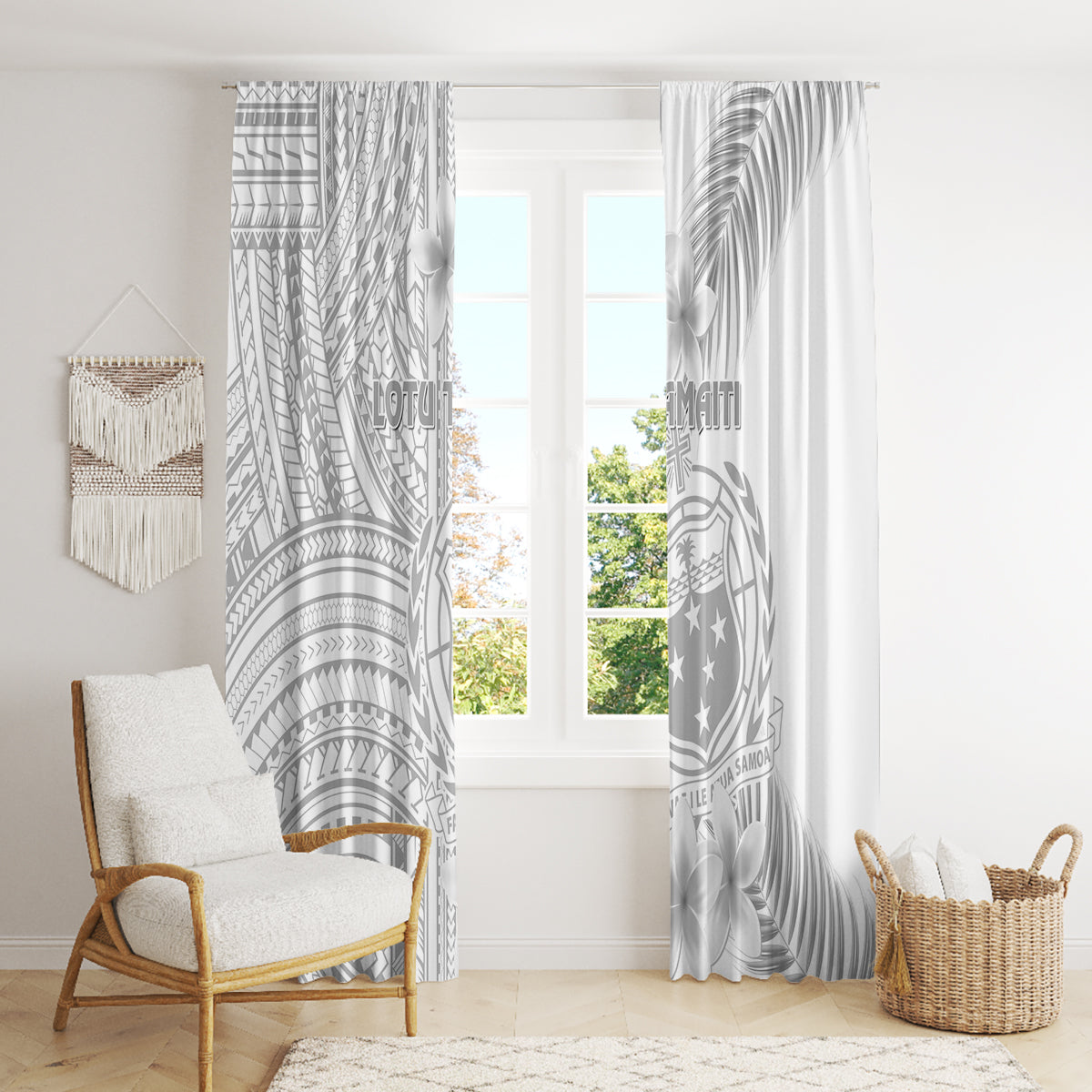 Samoa White Sunday Window Curtain Manuia le Aso Sa o Tamaiti Polynesian Plumeria - Wonder Print Shop
