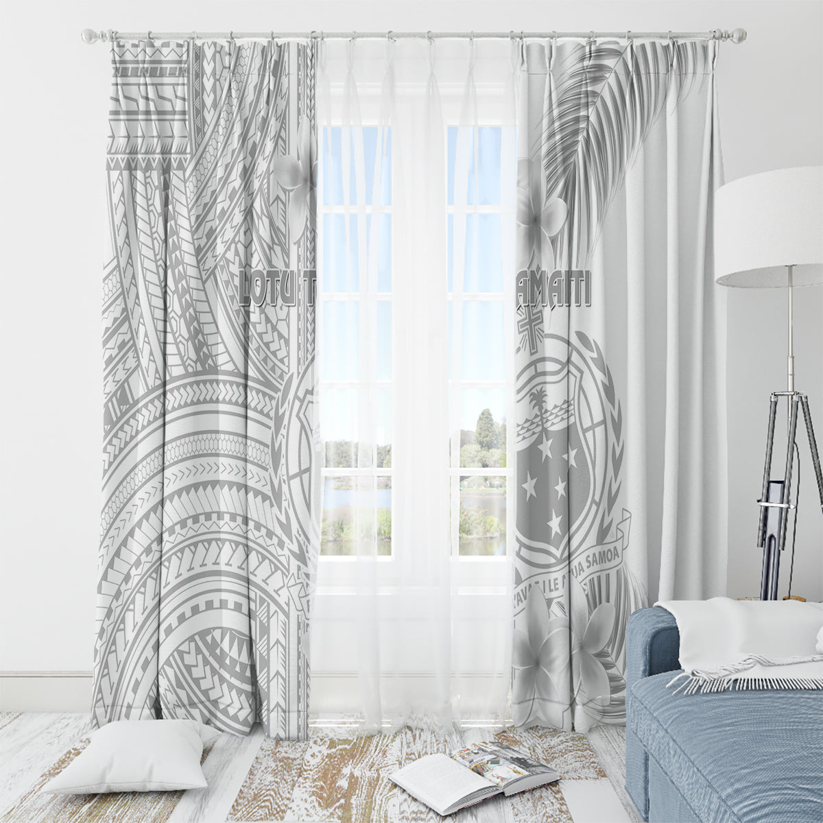 Samoa White Sunday Window Curtain Manuia le Aso Sa o Tamaiti Polynesian Plumeria - Wonder Print Shop