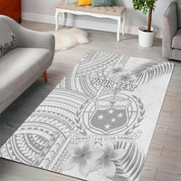 Personalised Samoa White Sunday Area Rug Manuia le Aso Sa o Tamaiti Polynesian Plumeria - Wonder Print Shop
