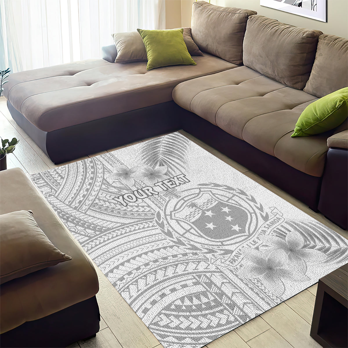 Personalised Samoa White Sunday Area Rug Manuia le Aso Sa o Tamaiti Polynesian Plumeria - Wonder Print Shop