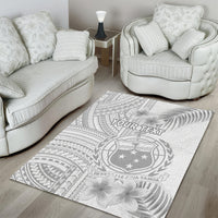 Personalised Samoa White Sunday Area Rug Manuia le Aso Sa o Tamaiti Polynesian Plumeria - Wonder Print Shop